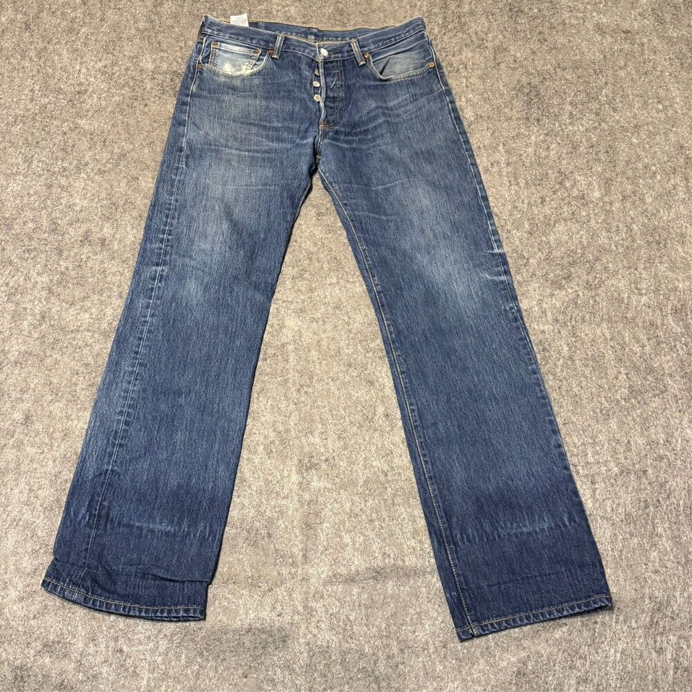 Vintage 00S Levis Mens 501 Jeans Size 38X30 Dark Denim Blue Button Fly